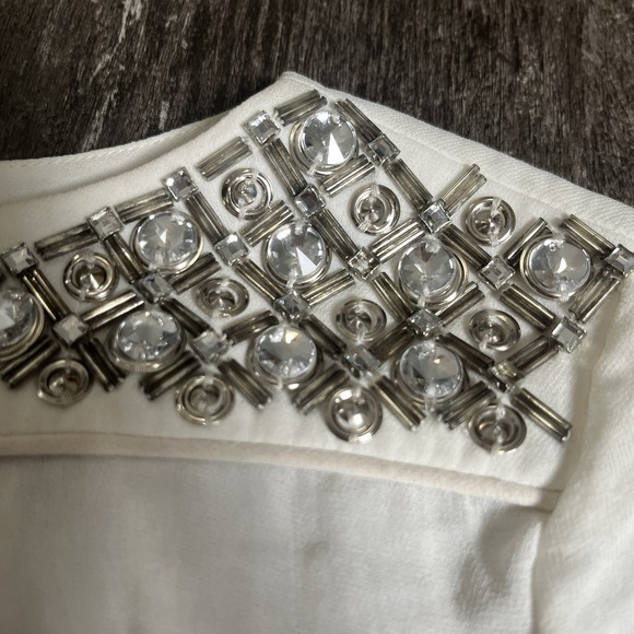 Rebecca Taylor Womens White Silk‎ Beaded Blouse Size 2 Keyhole Back 3/4 Sleeve - Picture 3 of 9